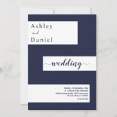 Elegante minimale marine blauw wit moderne bruilof kaart (Voorkant)