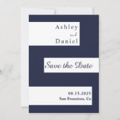 Elegante minimale marine blauw wit moderne bruilof save the date (Voorkant)