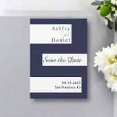 Elegante minimale marine blauw wit moderne bruilof save the date