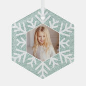 Elegante minimale Mint Blue Glitter Sneeuwvlok Fot Glas Ornament (Voorkant)