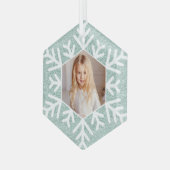 Elegante minimale Mint Blue Glitter Sneeuwvlok Fot Glas Ornament (Voorkant links)