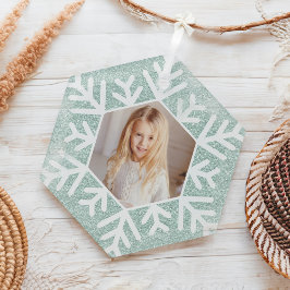 Elegante minimale Mint Blue Glitter Sneeuwvlok Fot Glas Ornament