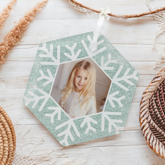 Elegante minimale Mint Blue Glitter Sneeuwvlok Fot Glas Ornament
