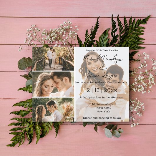 Elegante minimale moderne 4 foto's collage bruilof kaart