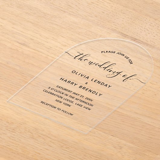 Elegante minimale moderne script bruiloft acryl uitnodigingen (Laagn)