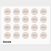 Elegante minimale monogram bruiloft ronde sticker (Vel)
