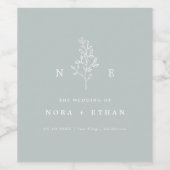 Elegante minimale Monogram Leaf Sage Bruiloft Wijn Etiket (Enkel label)