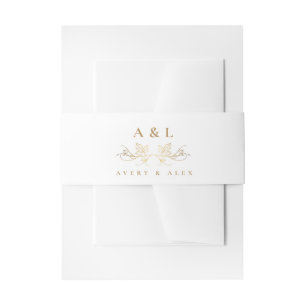 Elegante minimale Monogram Wit Goud Bruiloft Crest Uitnodigingen Wikkel