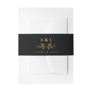 Elegante minimale Monogram Zwart Goud Bruiloft Cre Uitnodigingen Wikkel
