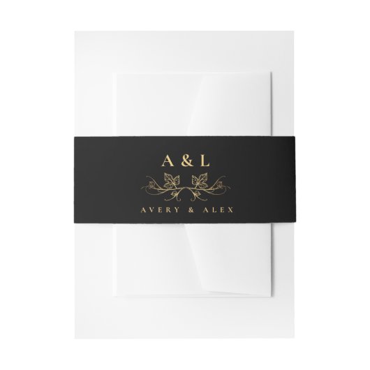 Elegante minimale Monogram Zwart Goud Bruiloft Cre Uitnodigingen Wikkel (Voorkant Voorbeeld)