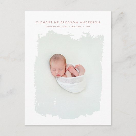 Elegante minimale natuurlijke geboorteaankondiging aankondigingskaart (Voorkant)