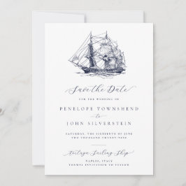 Elegante Minimale Nautilus Schip Illustratie Bruil Save The Date