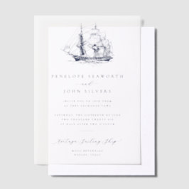 Elegante Minimale Nautilus Schip Illustratie Bruil Vellum Uitnodigingen