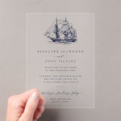 Elegante minimale nautische schip illustratie brui acryl uitnodigingen (Insitu (Draagbaar))