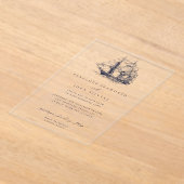 Elegante minimale nautische schip illustratie brui acryl uitnodigingen (Laagn)