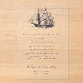 Elegante minimale nautische schip illustratie brui acryl uitnodigingen (Voorkant)