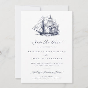 Elegante minimale nautische schip illustratie brui save the date