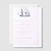 Elegante minimale nautische schip illustratie brui vellum uitnodigingen (Offset)