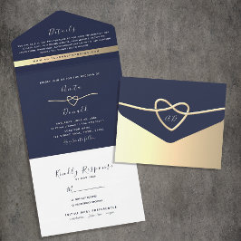 Elegante Minimale Navy Blauwe Trouw All In One Uitnodiging