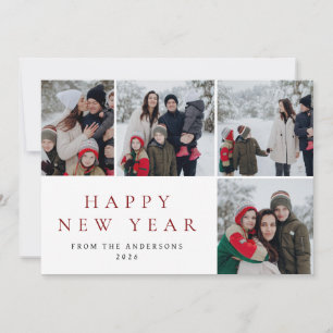 Elegante minimale nieuwjaarsjuichen familie 4 foto feestdagenkaart