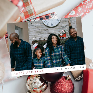 Elegante minimale nieuwjaarsjuichen familie fotoho feestdagenkaart