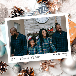 Elegante minimale nieuwjaarsjuichen familiefoto feestdagenkaart