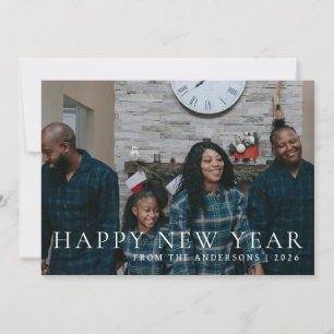 Elegante minimale nieuwjaarsjuichen familiefoto feestdagenkaart