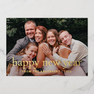Elegante minimale nieuwjaarsjuichen familiefoto folie feestdagenkaart