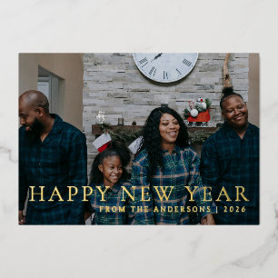 Elegante minimale nieuwjaarsjuichen familiefoto folie feestdagenkaart