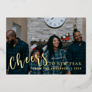 Elegante minimale nieuwjaarsjuichen familiefoto folie feestdagenkaart