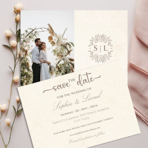 Elegante minimale off witte bruiloft save the date