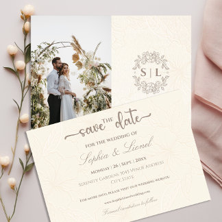 Elegante minimale off witte bruiloft save the date