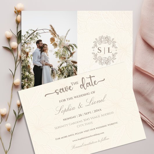 Elegante minimale off witte bruiloft save the date