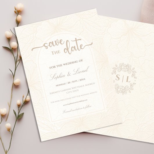 Elegante minimale off witte bruiloft save the date