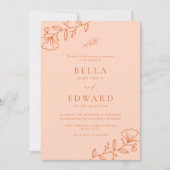 Elegante minimale perzik bloemenbruiloft kaart (Voorkant)