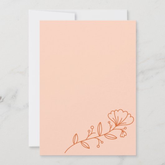 Elegante minimale perzik bloemenbruiloft kaart (Achterkant)