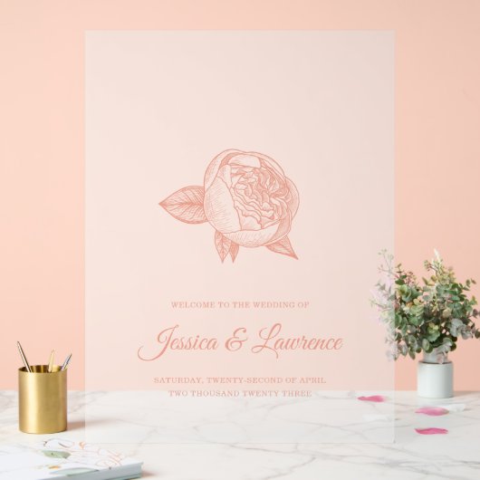 Elegante minimale pioen bruiloft welkom Frosted Acryl Bord (Huwelijk)