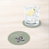 Elegante minimale QR code bruiloft menu groen wit Ronde Kartonnen Onderzetter (Insitu)