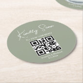 Elegante minimale QR code bruiloft menu groen wit Ronde Kartonnen Onderzetter (Gebogen)