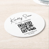 Elegante minimale QR-code huwelijksmenu Ronde Kartonnen Onderzetter (Gebogen)