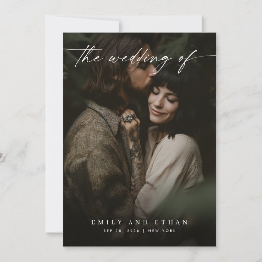 Elegante minimale QR-code moderne Moody Photo Wedd Kaart (Voorkant)