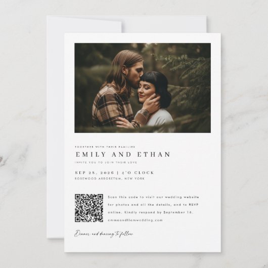 Elegante minimale QR-code moderne Moody Photo Wedd Kaart (Achterkant)