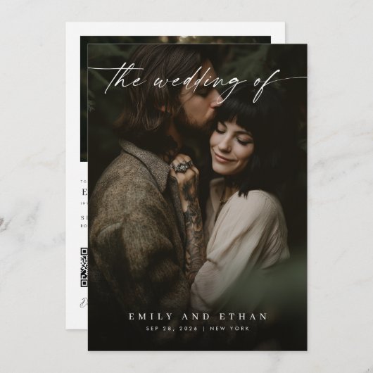 Elegante minimale QR-code moderne Moody Photo Wedd Kaart (Voorkant / Achterkant)