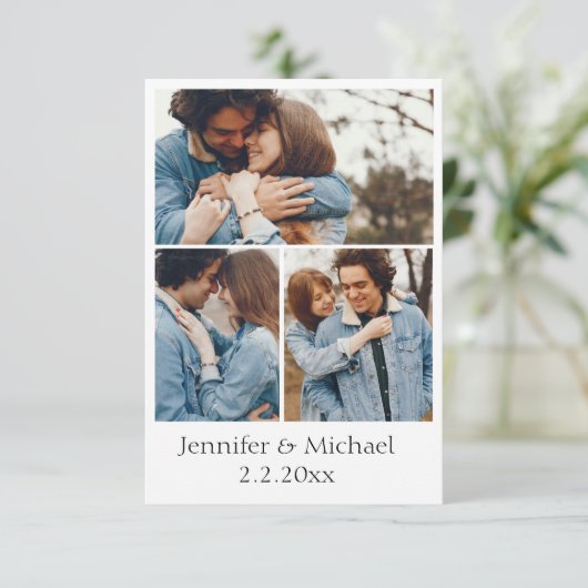 Elegante minimale QR-code RSVP 4 foto's Bruiloft Kaart (Staand voorkant)