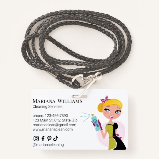 Elegante minimale reinigingsdiensten voor sociale  badge (Voorkant met draagriem)