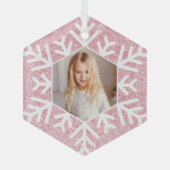 Elegante minimale roze glitter sneeuwvlok foto glas ornament (Voorkant)