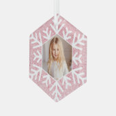 Elegante minimale roze glitter sneeuwvlok foto glas ornament (Voorkant links)