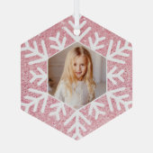 Elegante minimale roze glitter sneeuwvlok foto glas ornament (Achterkant)