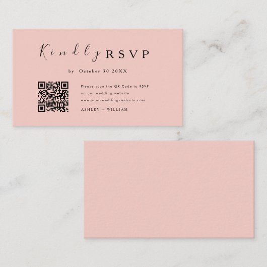 Elegante minimale RSVP QR Code Blush Roze Bruiloft Informatiekaartje (Voorkant / Achterkant)