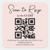 Elegante minimale RSVP QR-code bruiloft roze chiqu Vierkante Sticker (Voorkant)